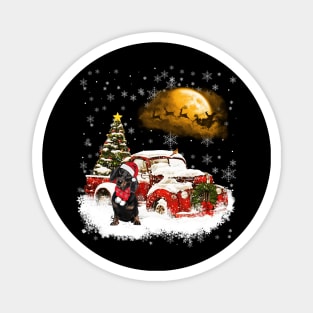 Red Truck Xmas Tree Black Dachshund Christmas Magnet